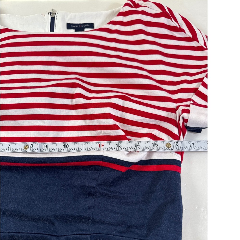 Tommy Hilfiger Women Striped Nautical Sheath Dress Navy Red White Belted Size 10 - Picture 7 of 10